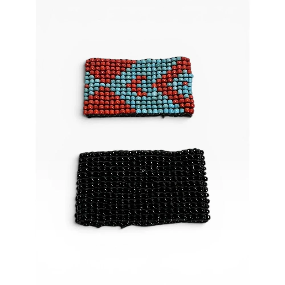 Vintage Southwestern Style Stretch Seed Bead Cuff Bracelet Turquoise Red Black